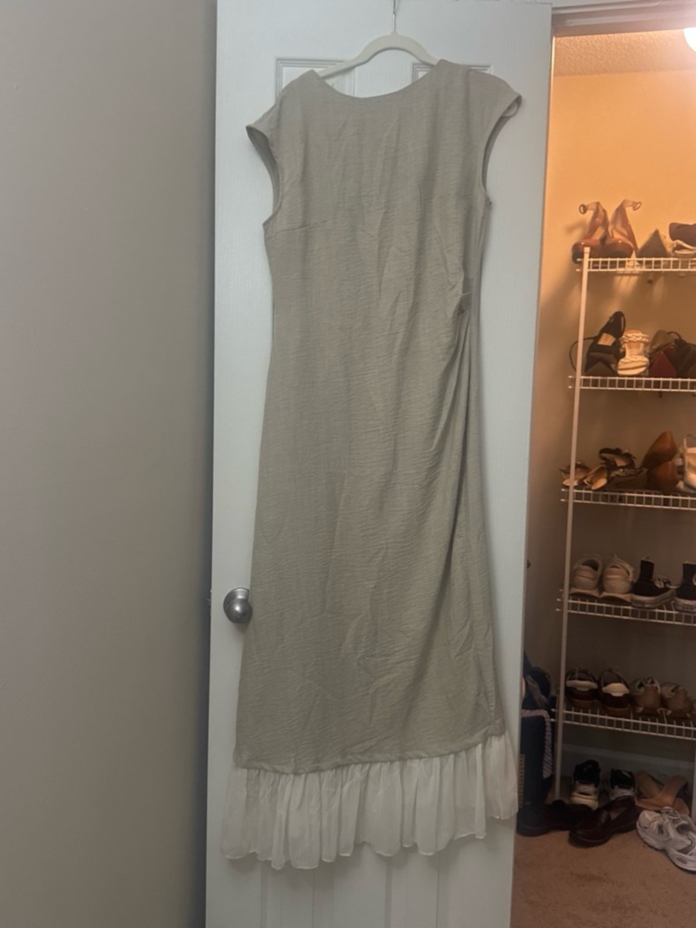 SHEIN Cream Maxi Dress with White Ruffle Hem